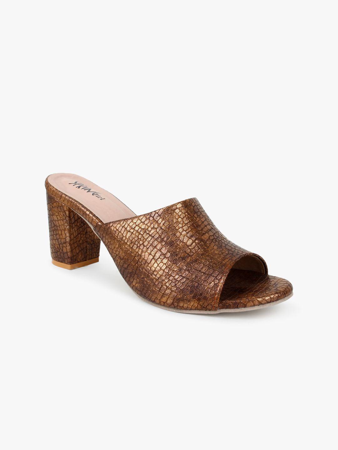 glitzy galz women copper-toned textured block peep toes