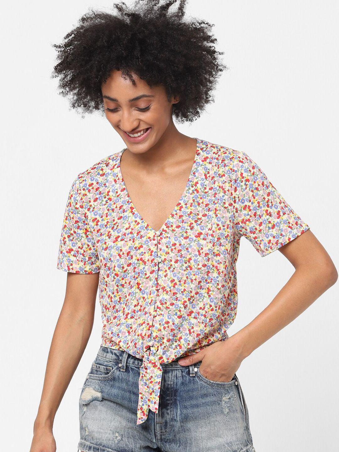 only women white & blue floral print top