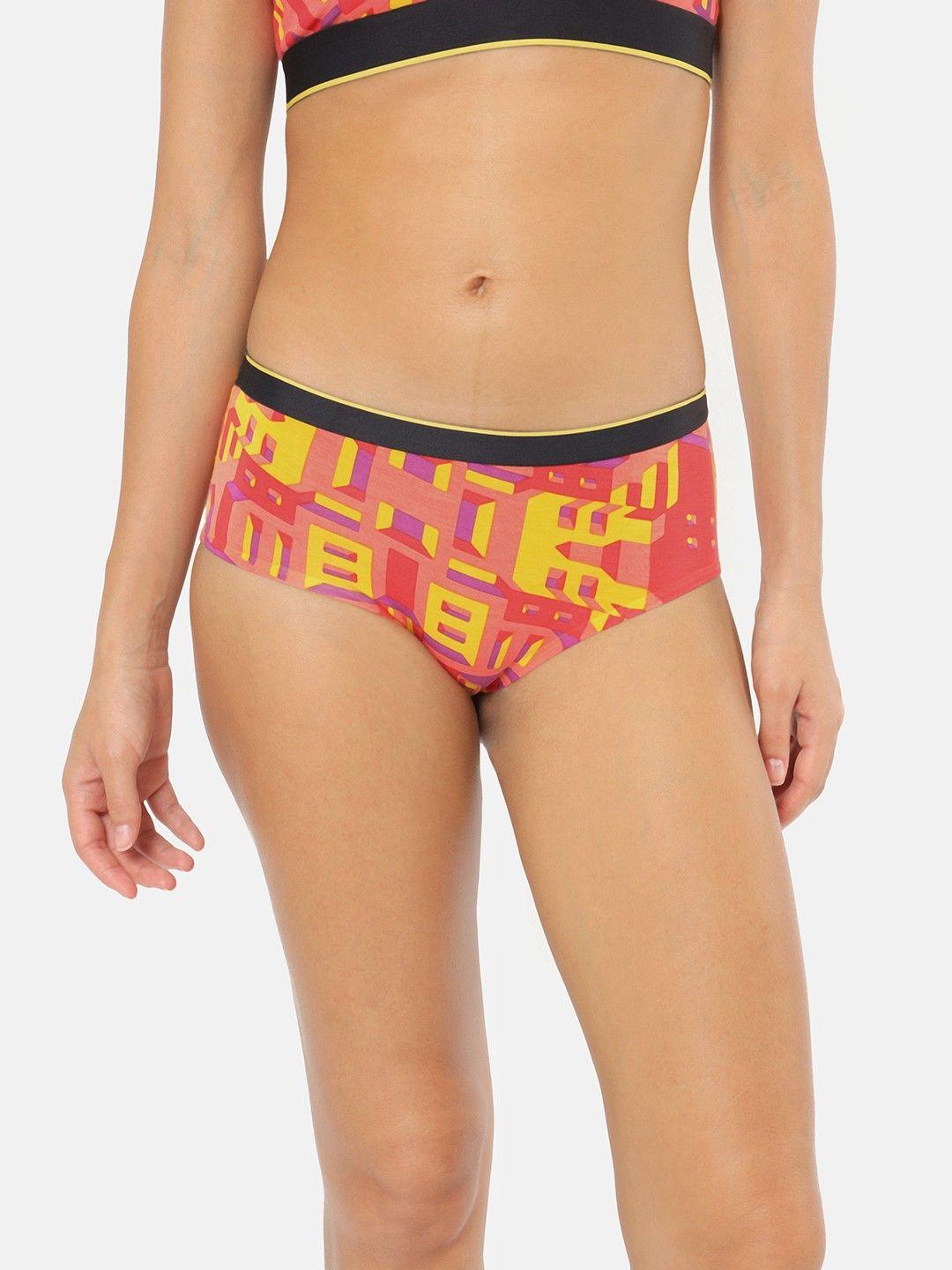 bummer women red printed micro modal bricked hipster brief