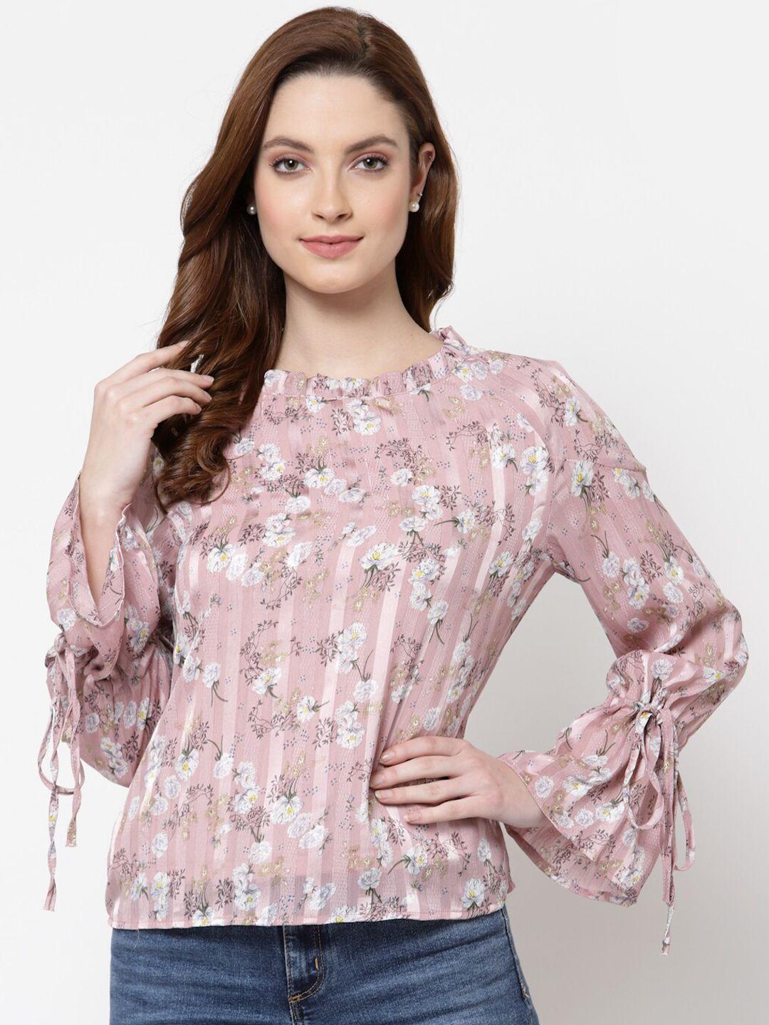 mafadeny peach-coloured floral print georgette top