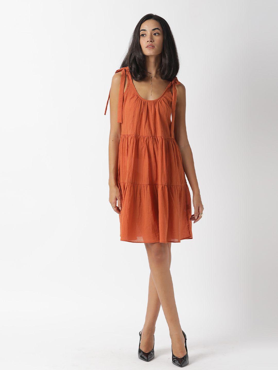 rareism women rust solid a-line cotton dress