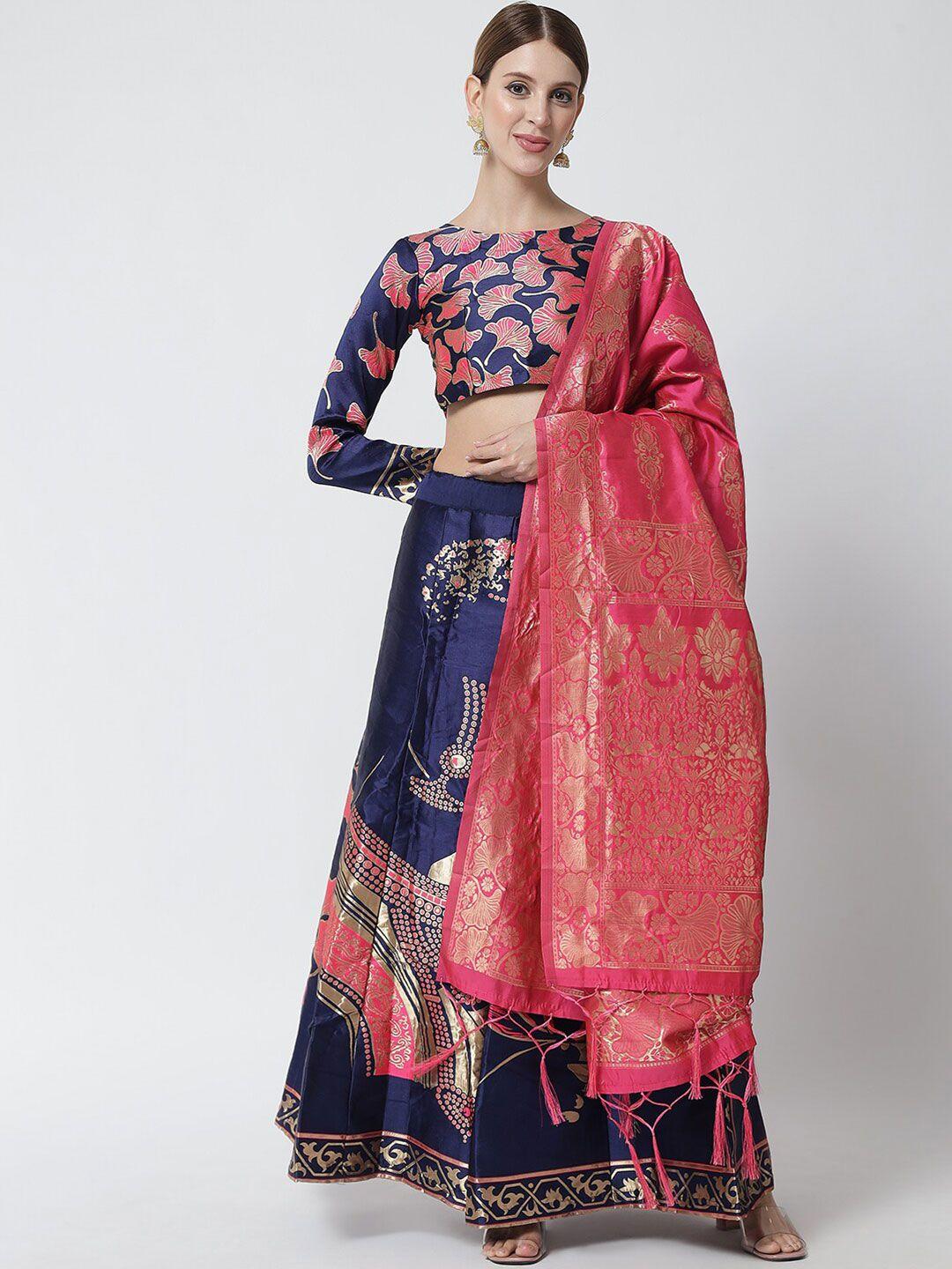 divastri pink & blue ready to wear lehenga & unstitched blouse with dupatta