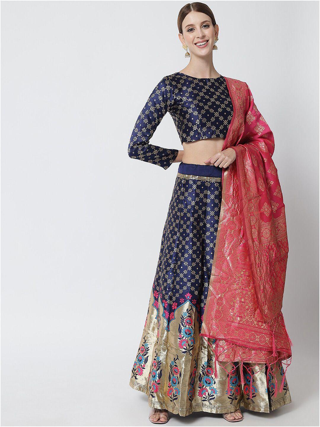 divastri navy blue & pink ready to wear lehenga & unstitched blouse with dupatta