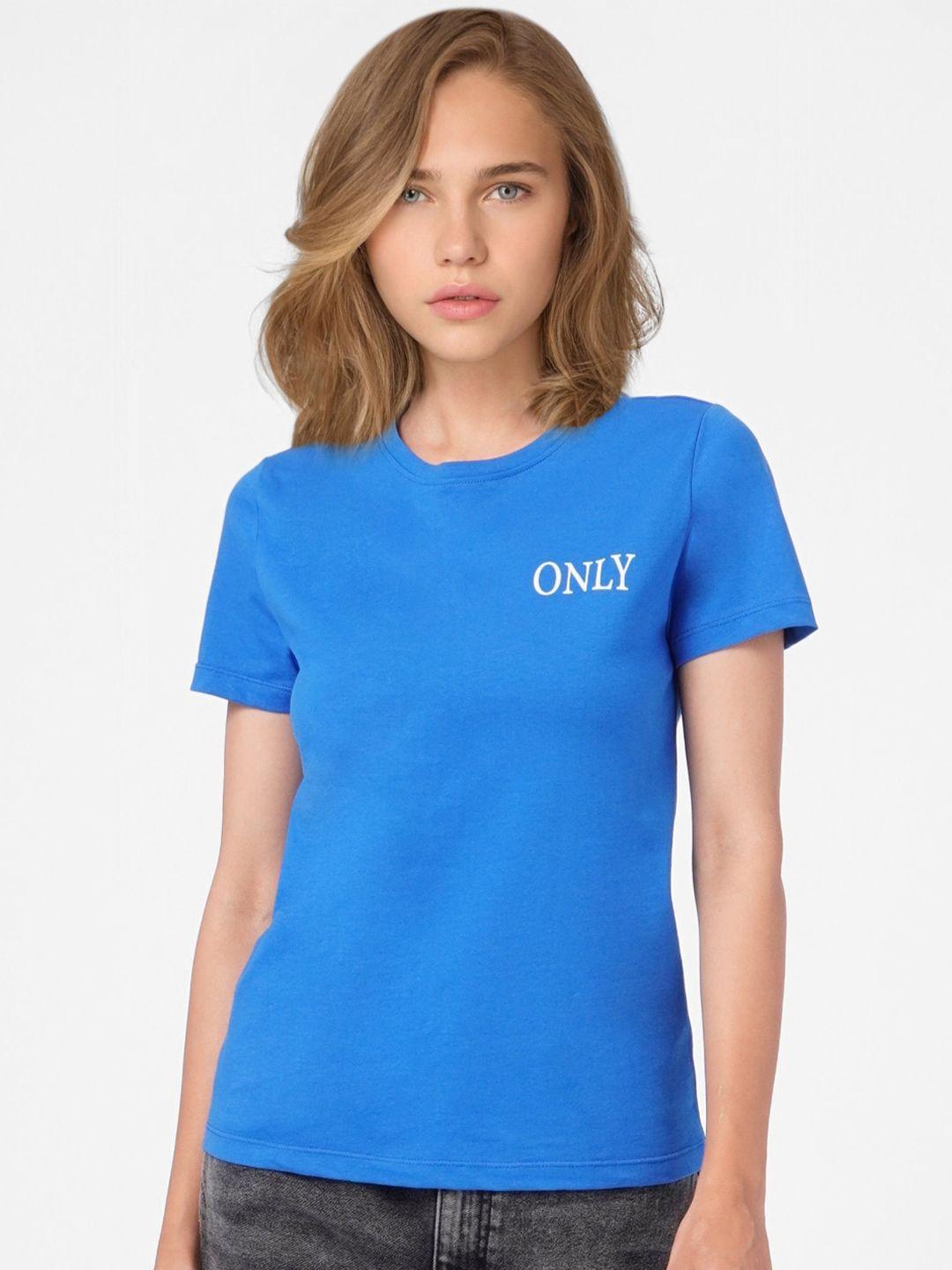 only women blue brand logo t-shirt