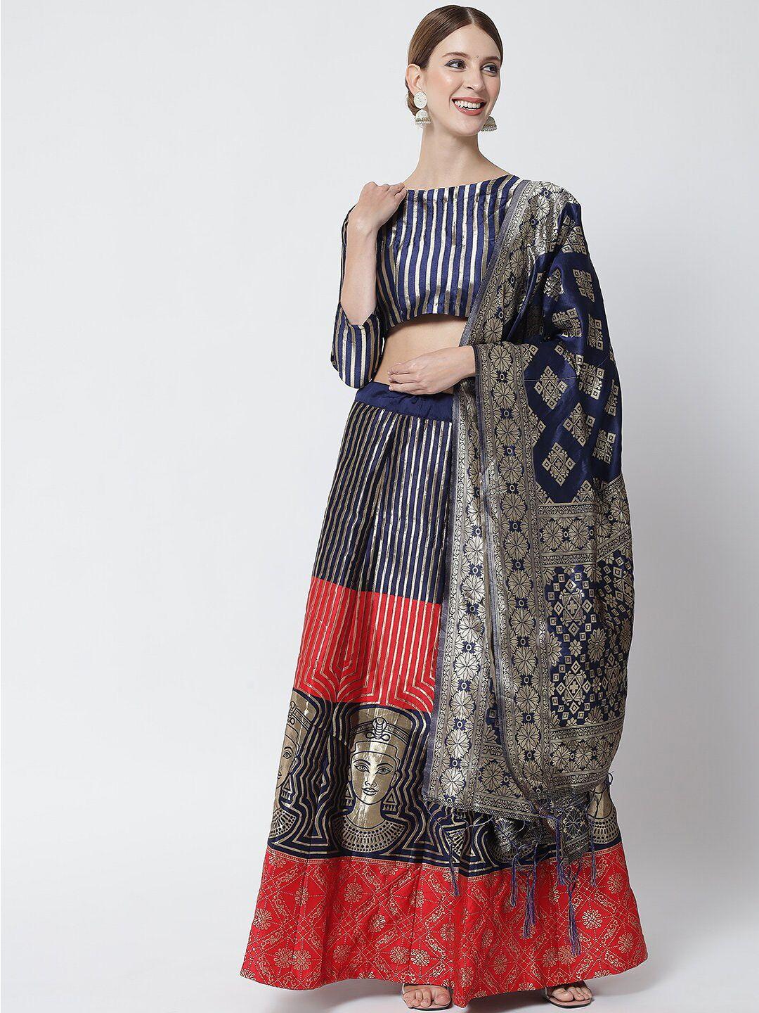 divastri red & navy blue ready to wear lehenga & unstitched blouse with dupatta