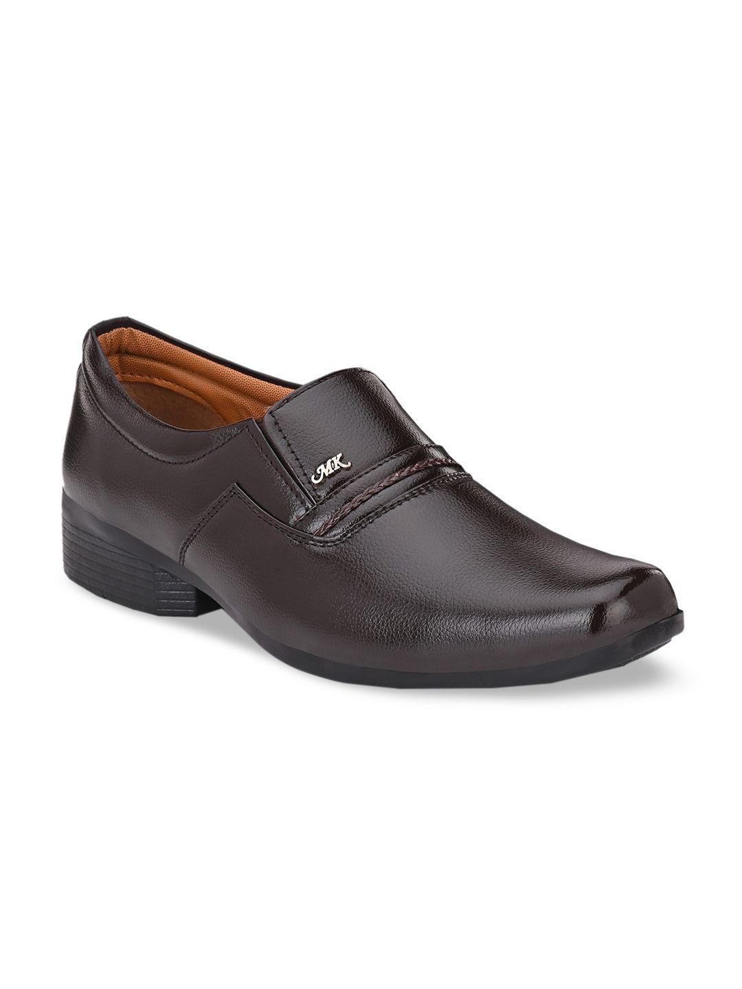 azzaro black men brown solid leather formal slip-ons