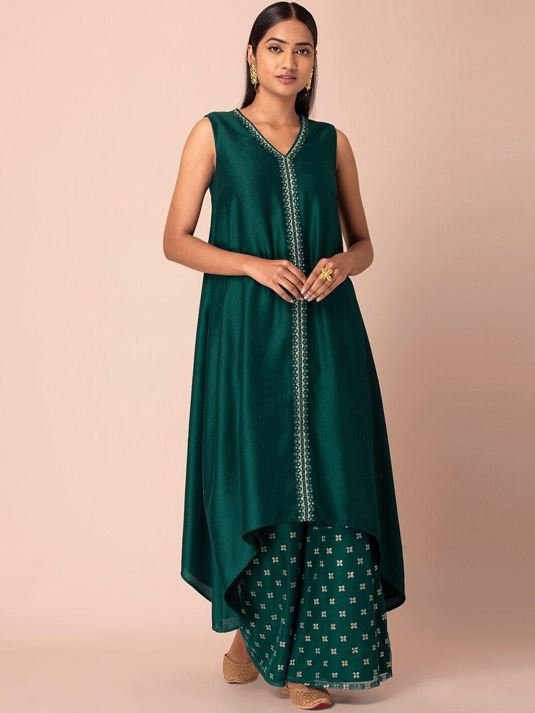 indya women green gotta patti anarkali kurta