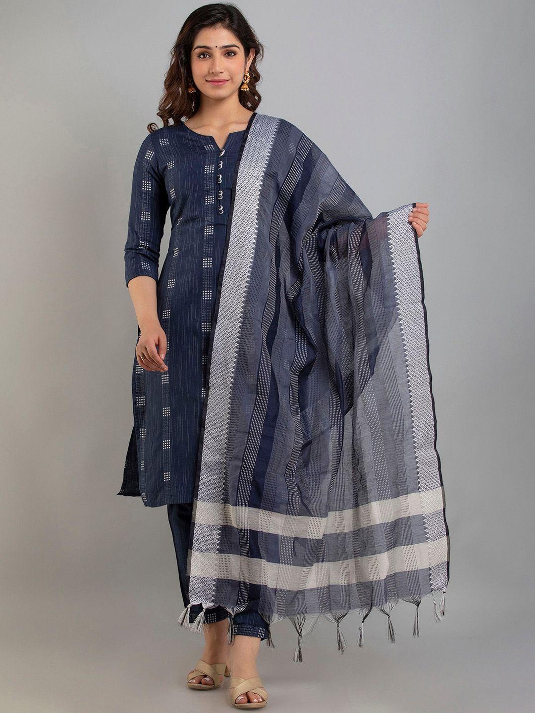 charu women blue printed pure cotton kurta with palazzos & with dupatta