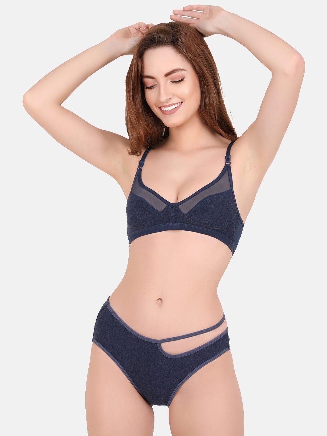 curwish women blue solid lingerie set