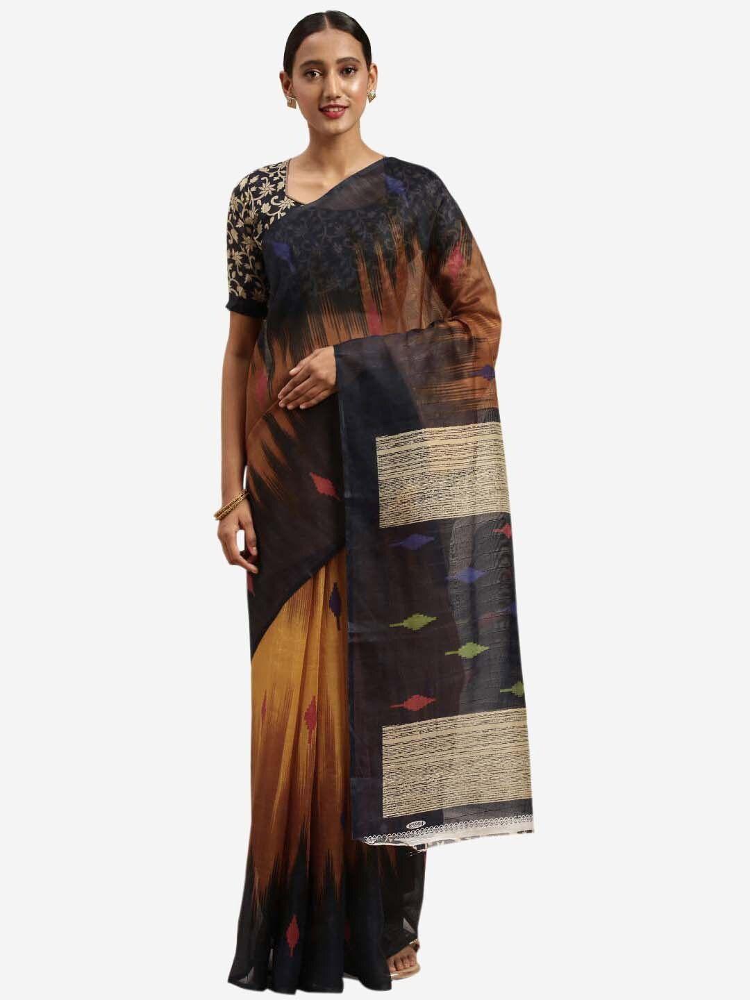 florence women yellow geometric print art silk saree