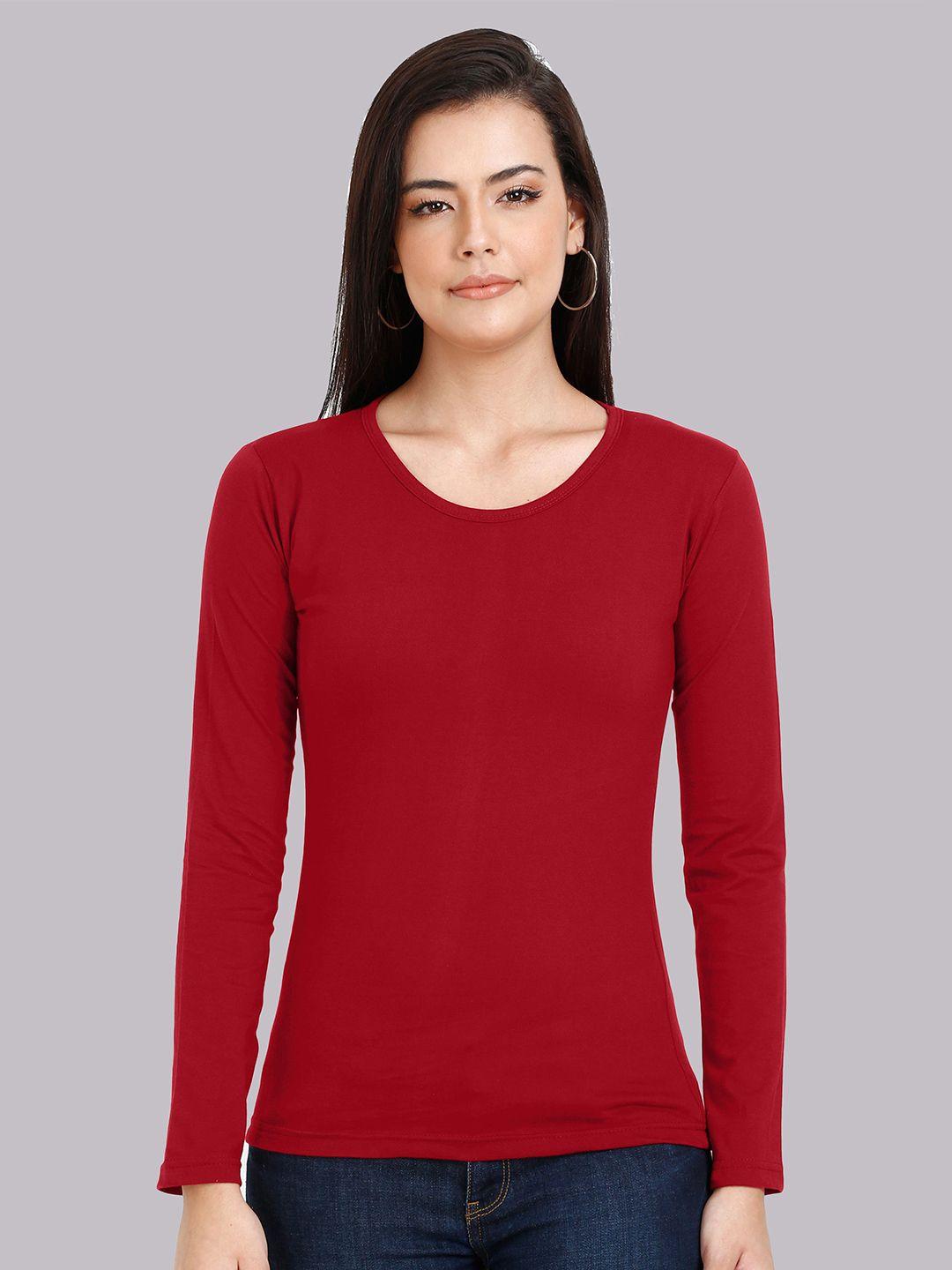 fleximaa women maroon raw edge t-shirt