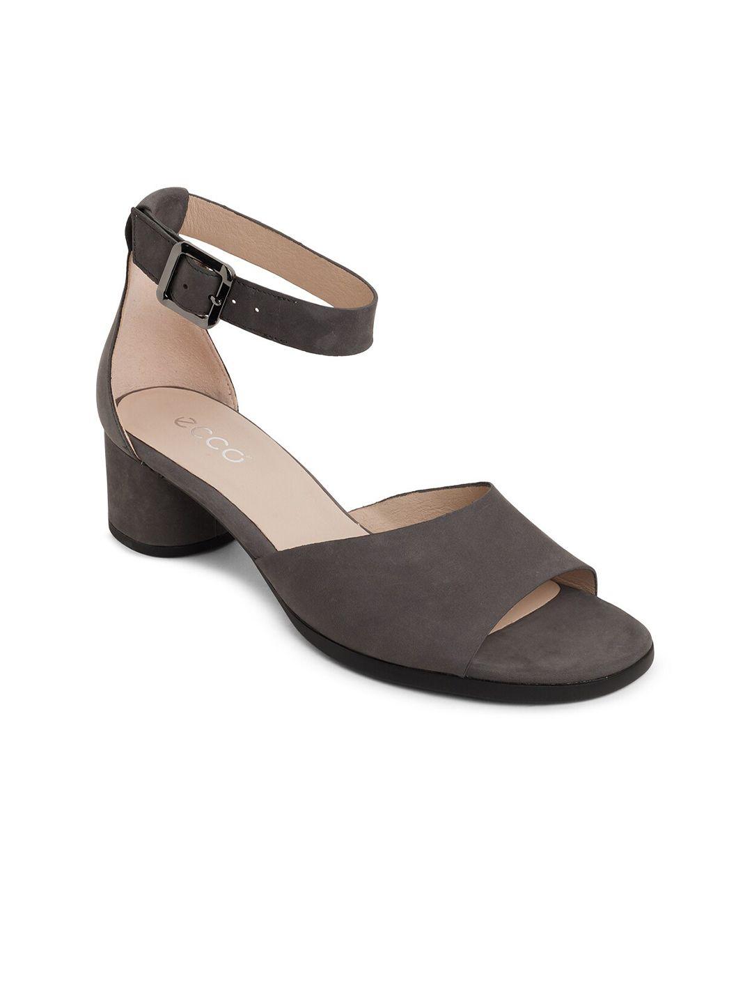 ecco charcoal grey formal leather block sandals