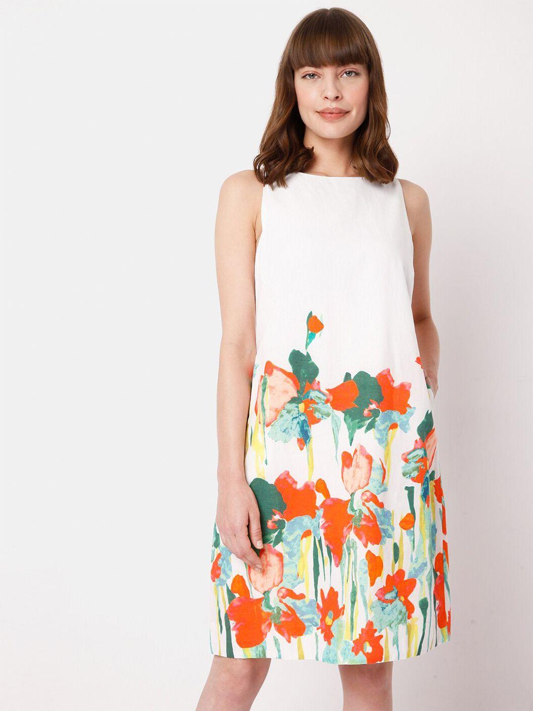 vero moda white & orange floral a-line dress