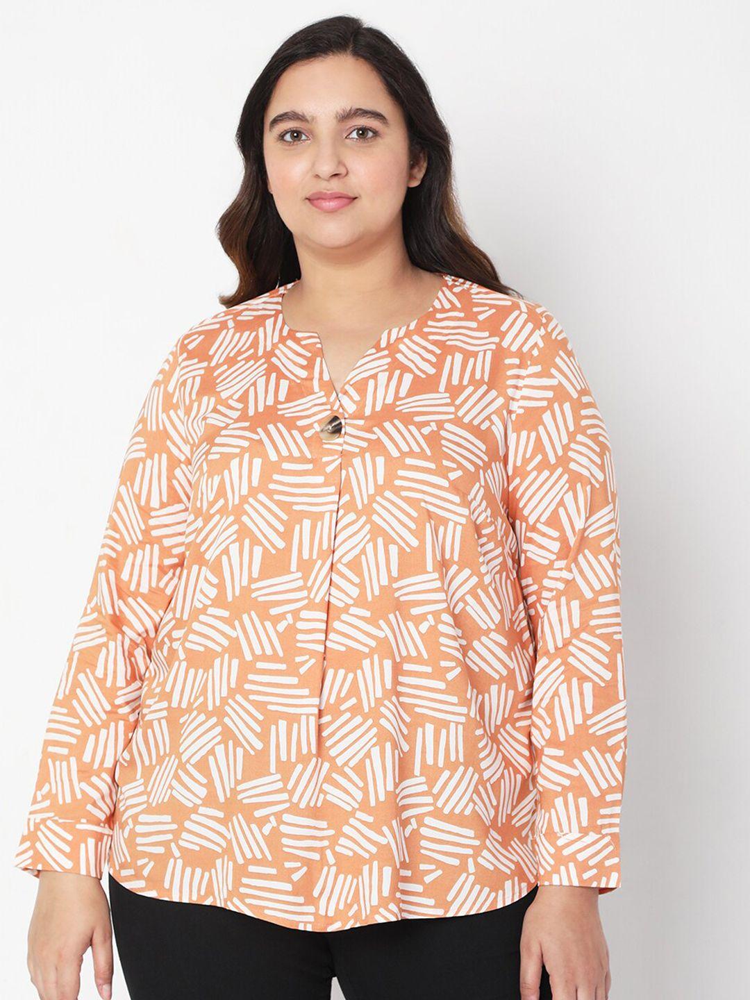 vero moda curve women peach & white geometric print top