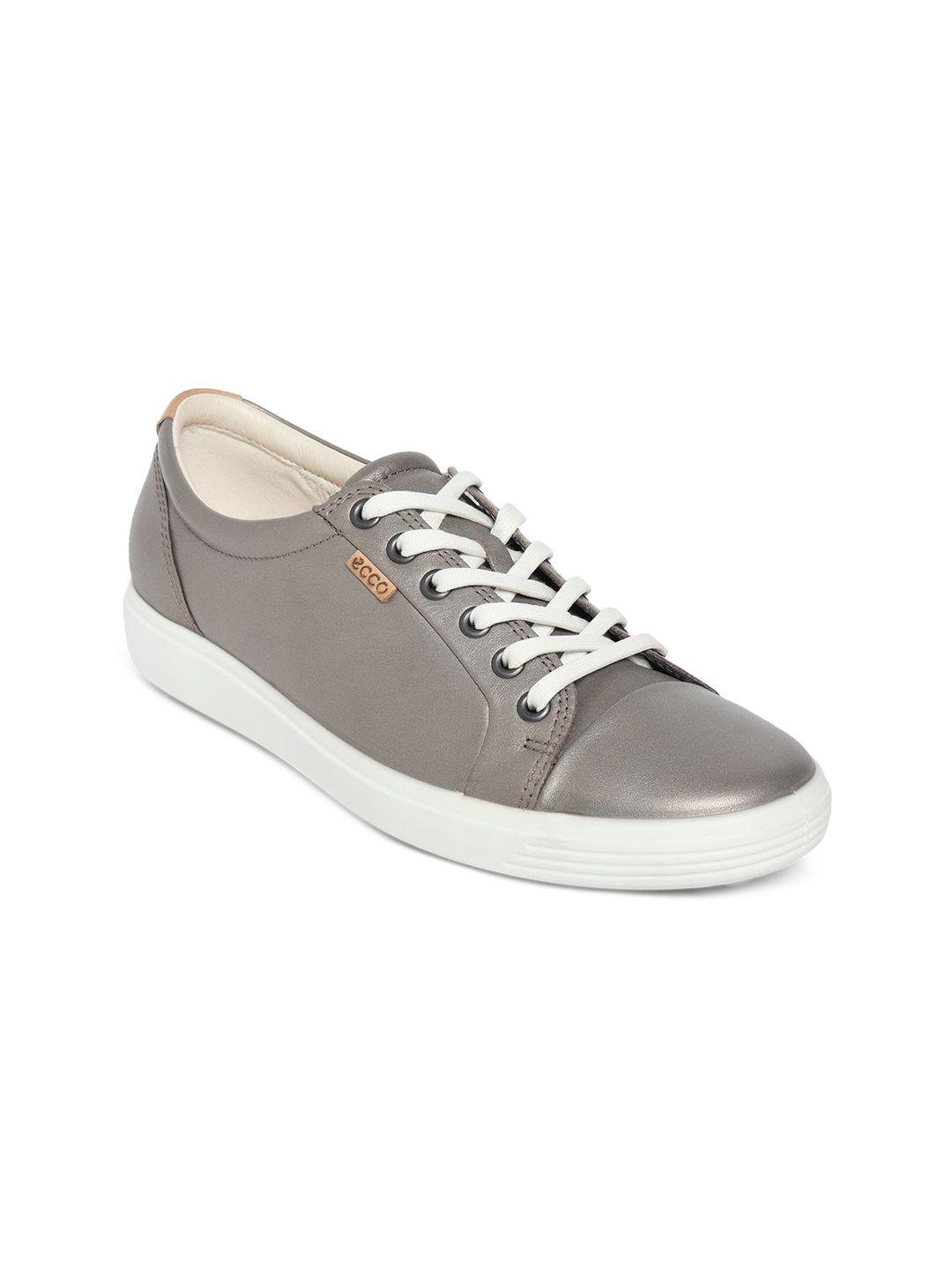 ecco women gunmetal-toned contemporary solid regular leather sneakers