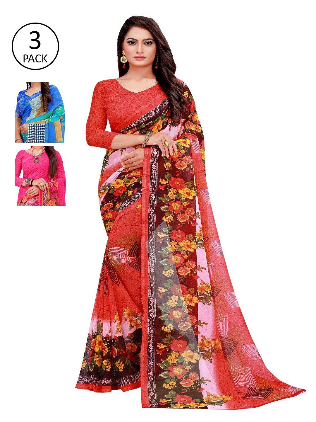 saadhvi multicoloured floral pure georgette saree