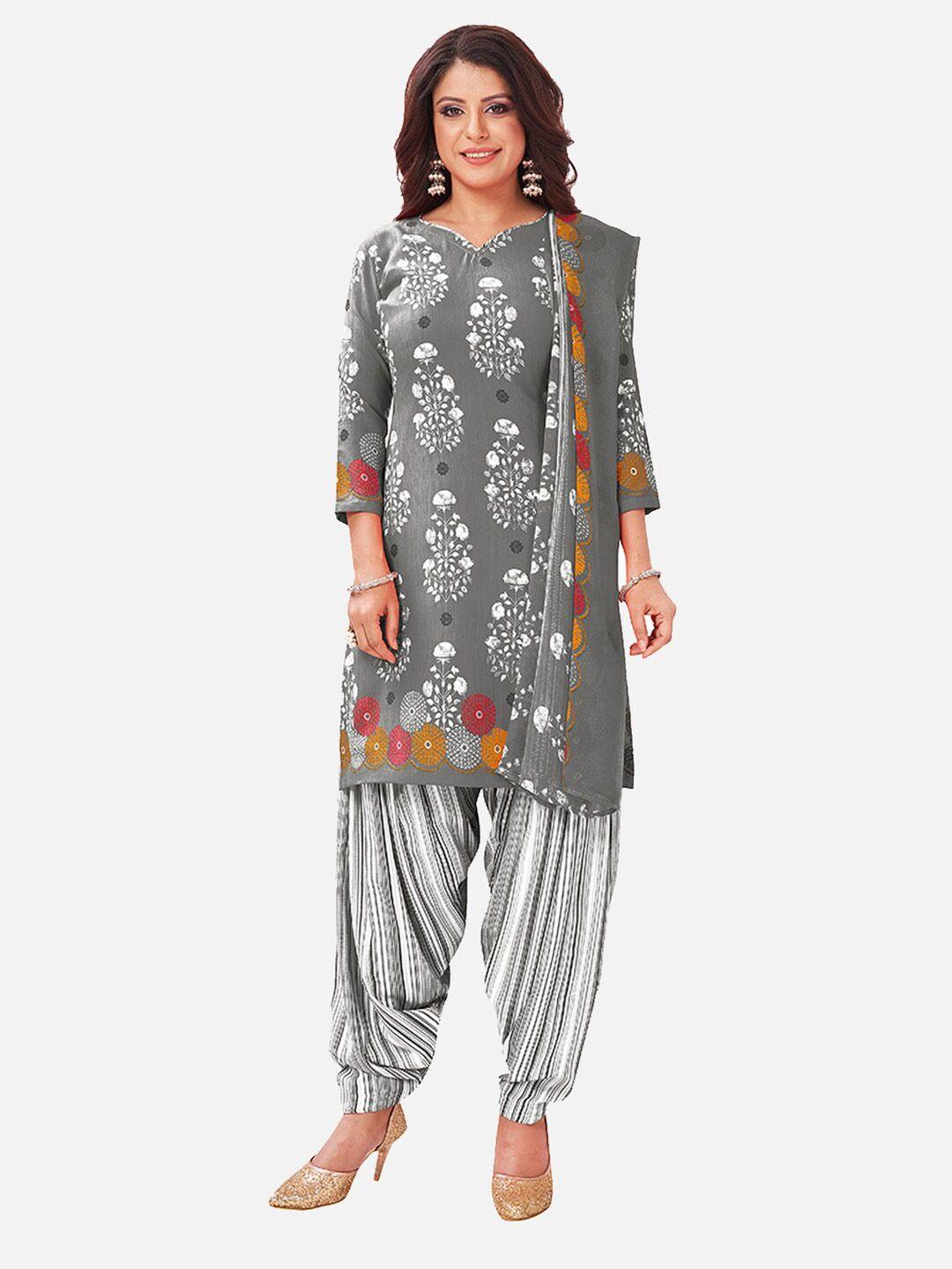 salwar studio grey & white printed unstitched dress material