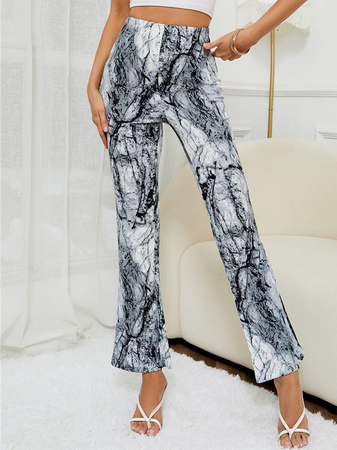 la aimee women black printed slim fit trousers