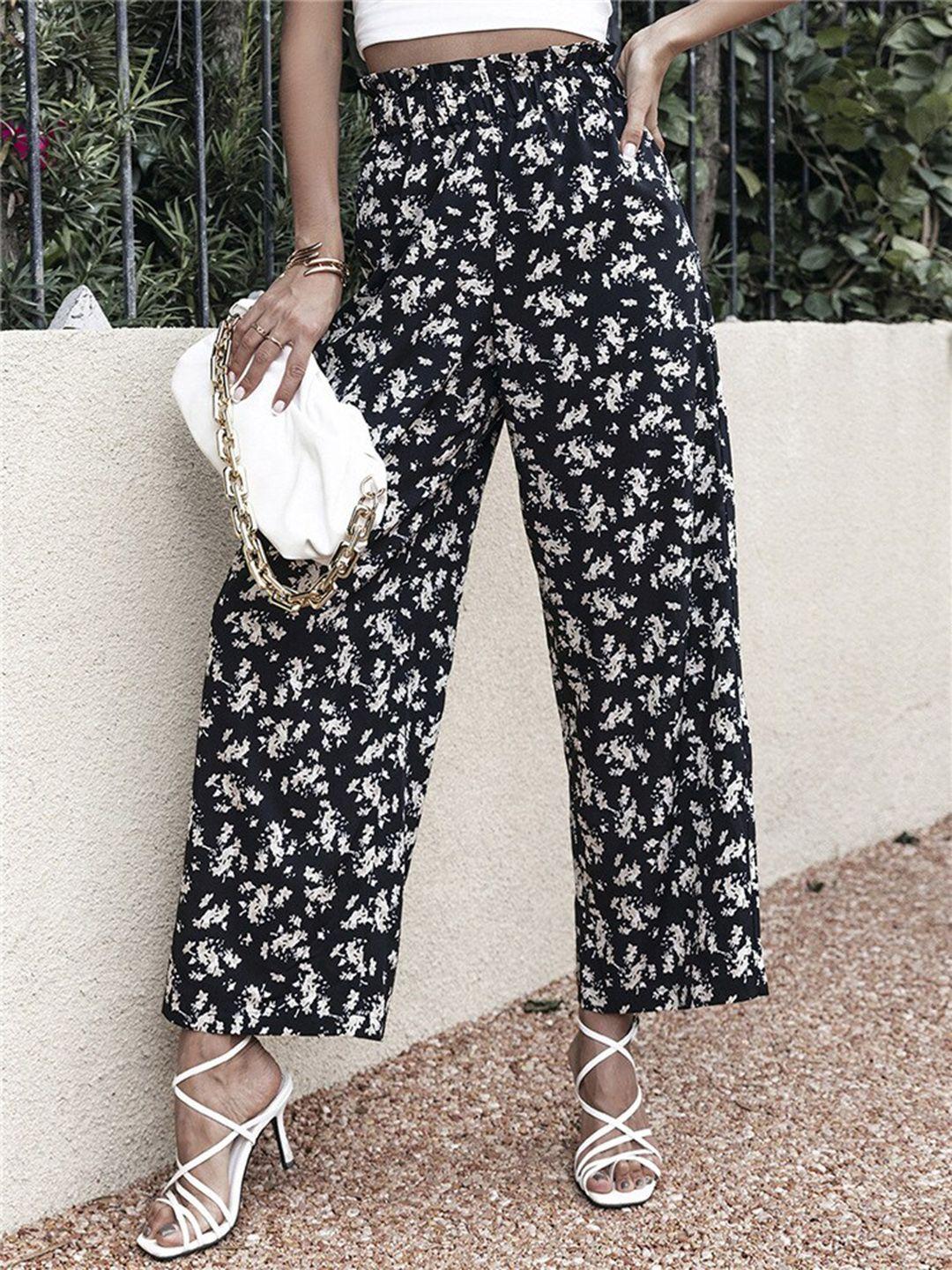 la aimee women stylish black & white printed loose fit trousers