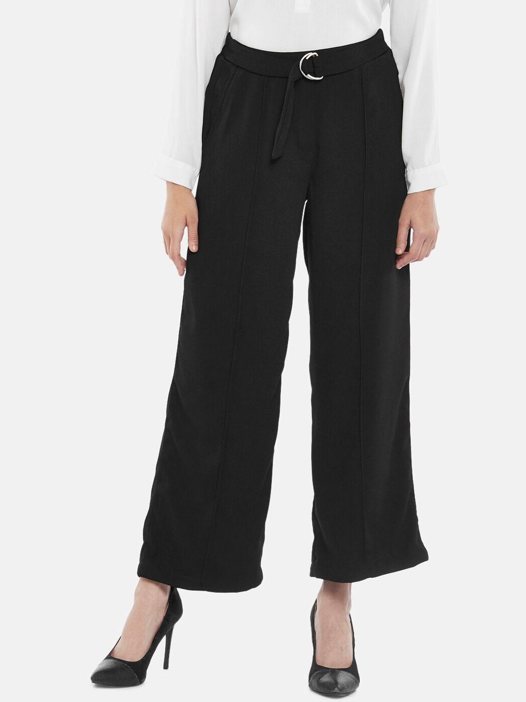 annabelle by pantaloons women black straight fit high-rise culottes trousers