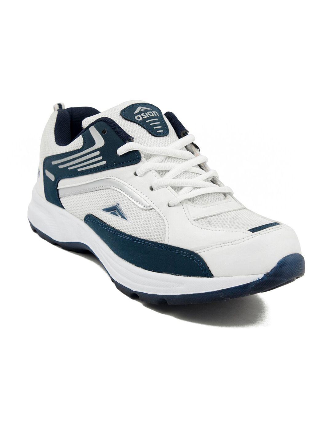 asian men white & navy blue mesh running shoes