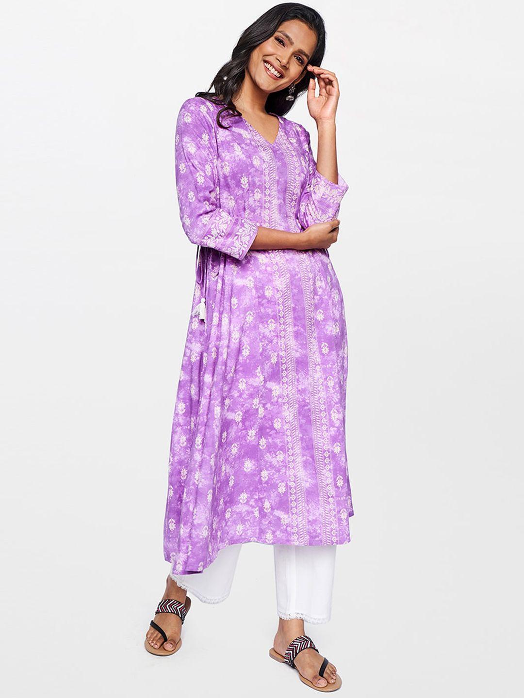 itse women violet & white dyed kurta