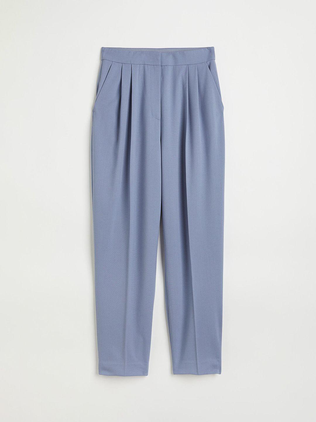 h&m women blue tailored trousers