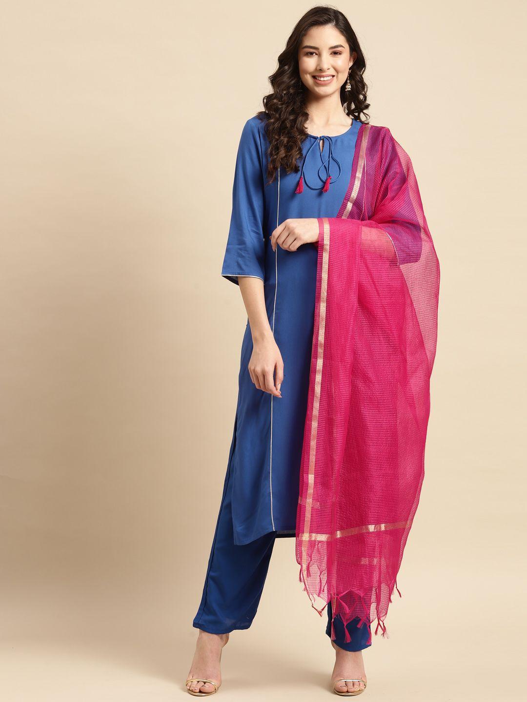 prakhya women blue kurta with palazzos & with dupatta