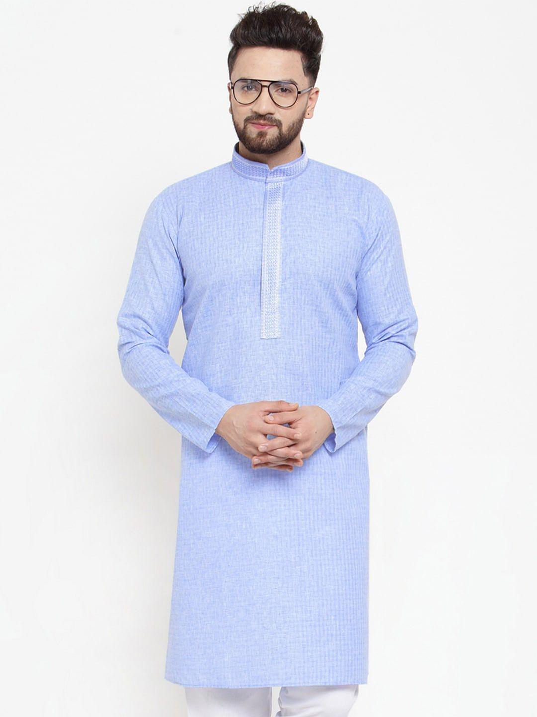 jompers men blue woven design cotton kurta