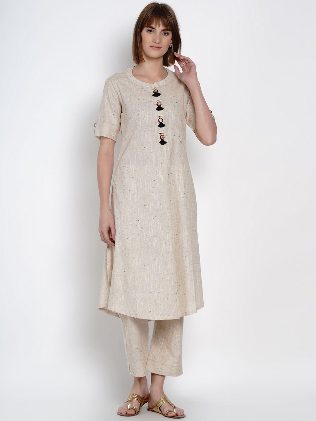 women republic women cream-coloured pure cotton kurta with trousers