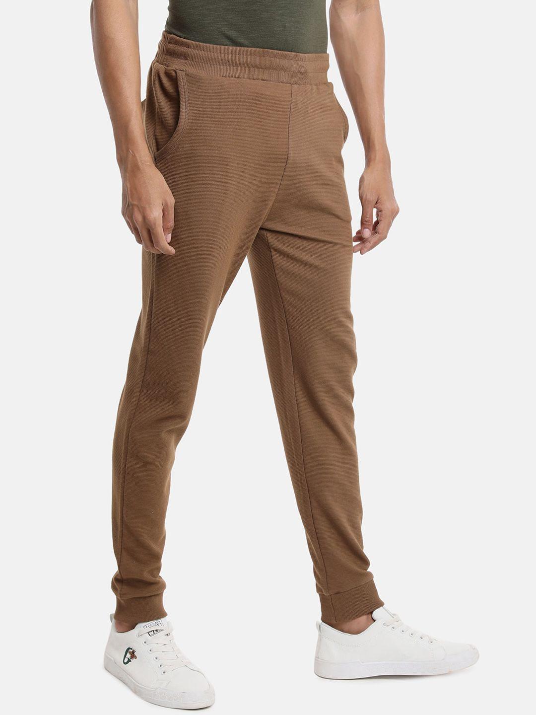 campus sutra men brown solid cotton joggers