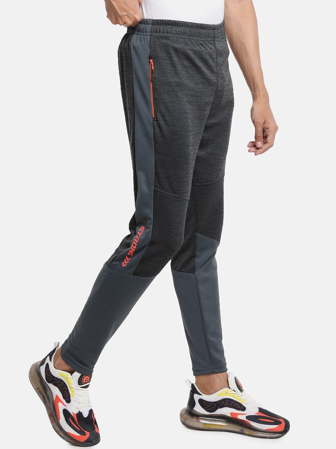 campus sutra men grey & blue colourblocked track pants