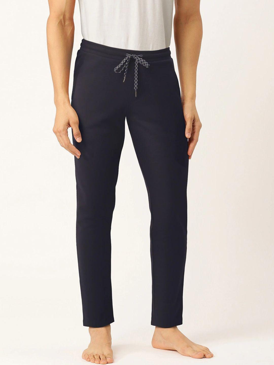 sweet dreams men navy-blue solid cotton lounge pant