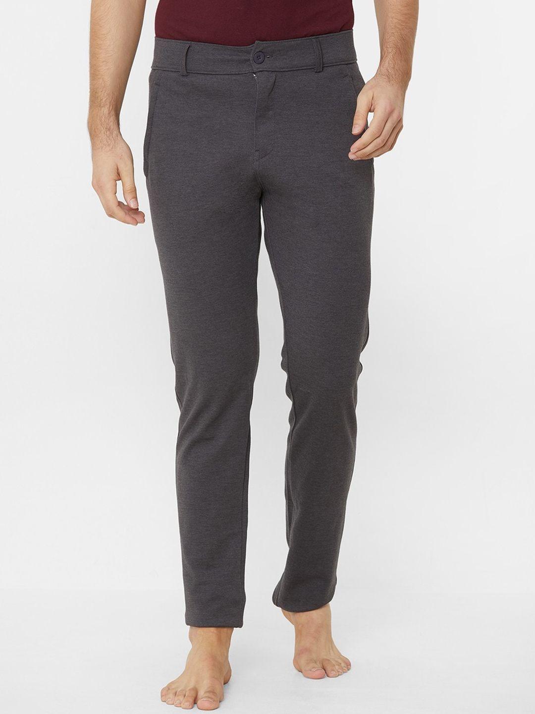 sweet dreams men charcoal grey solid cotton lounge pants