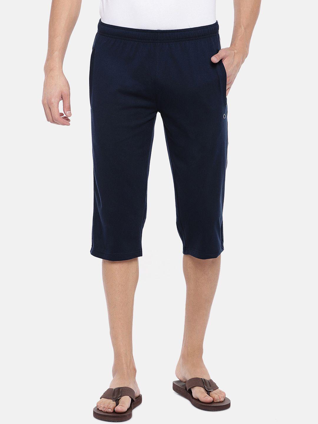 sweet dreams men navy blue solid cotton capri lounge pant