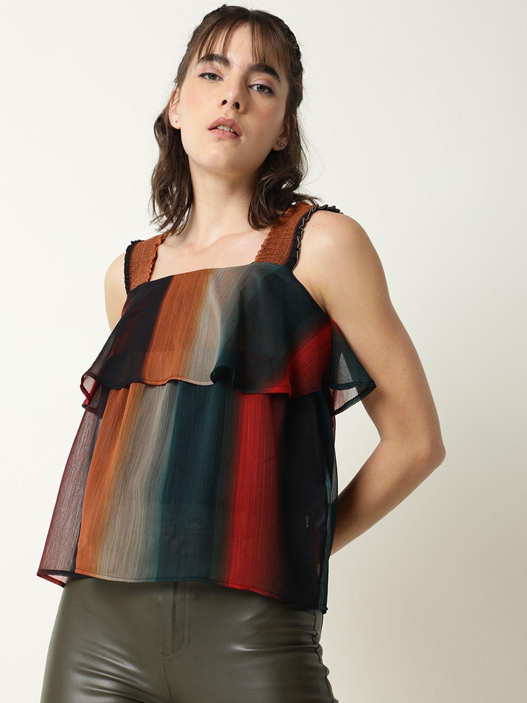 rareism brown & red striped layered top