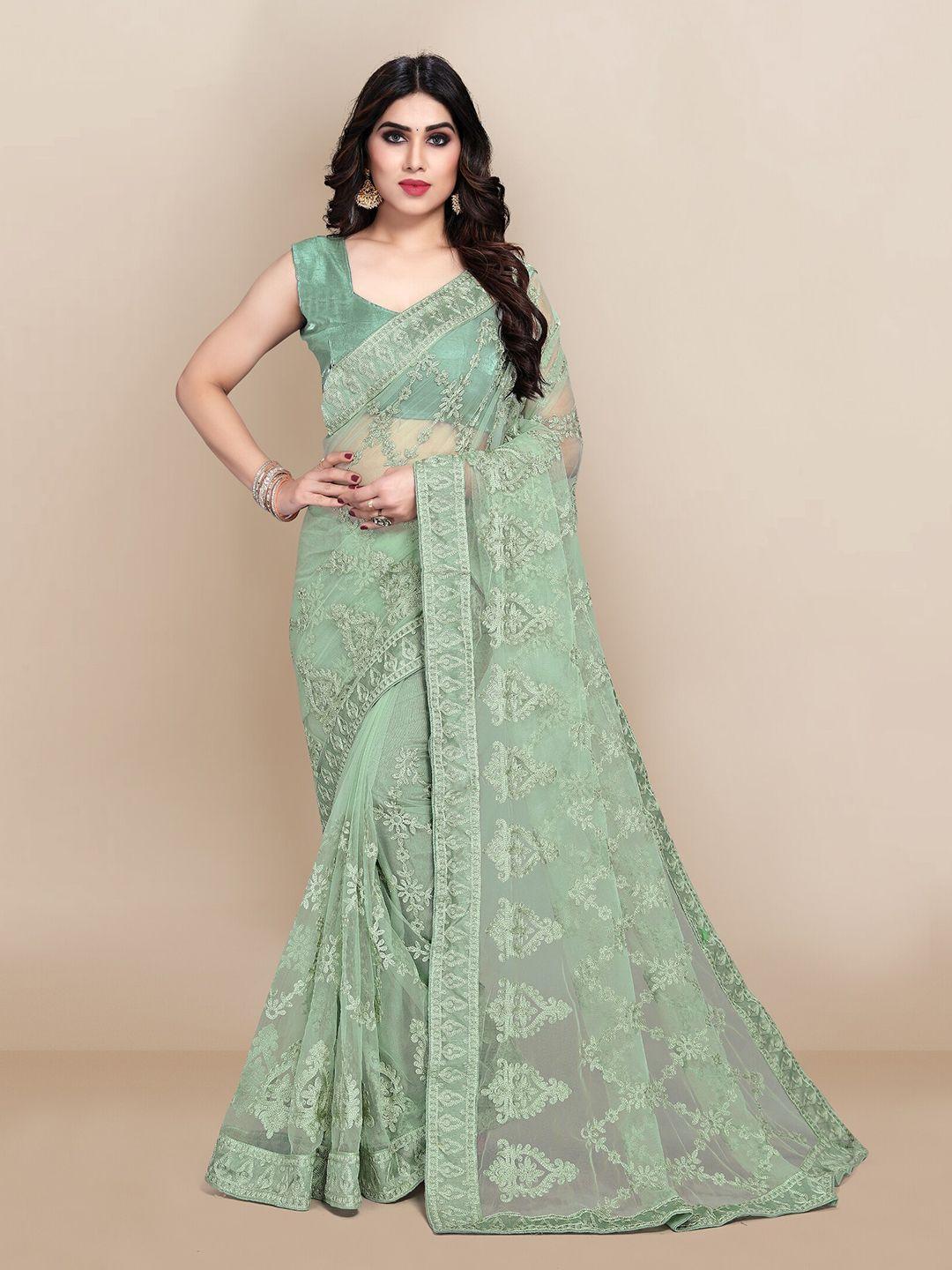 vairagee green ethnic motifs embroidered net saree