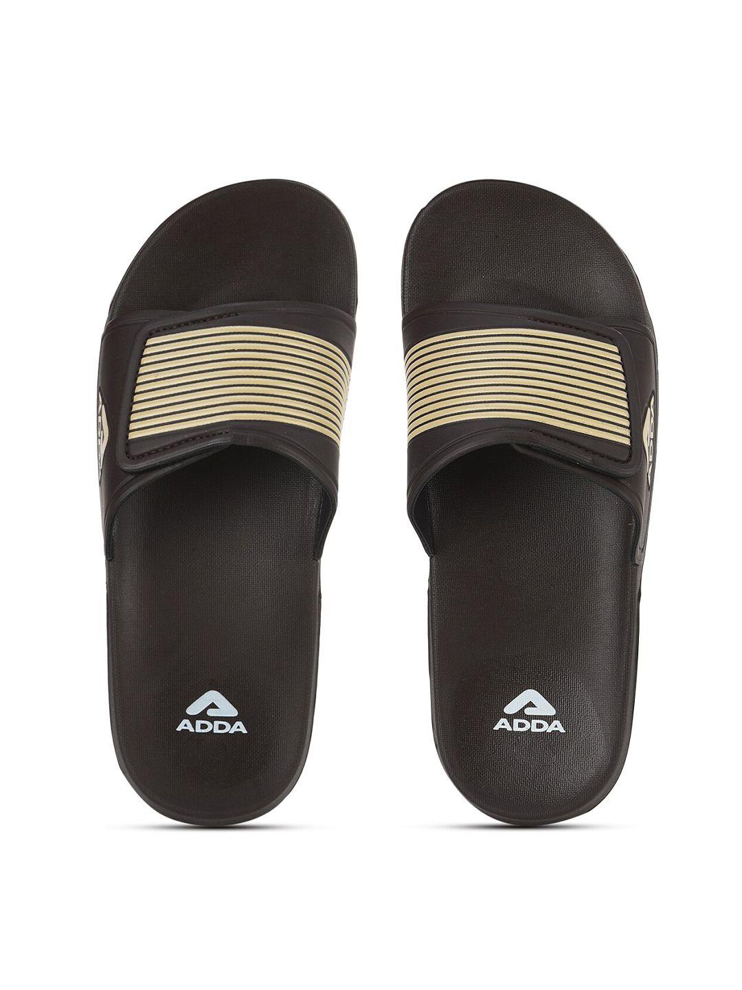 adda men brown & black striped rubber sliders