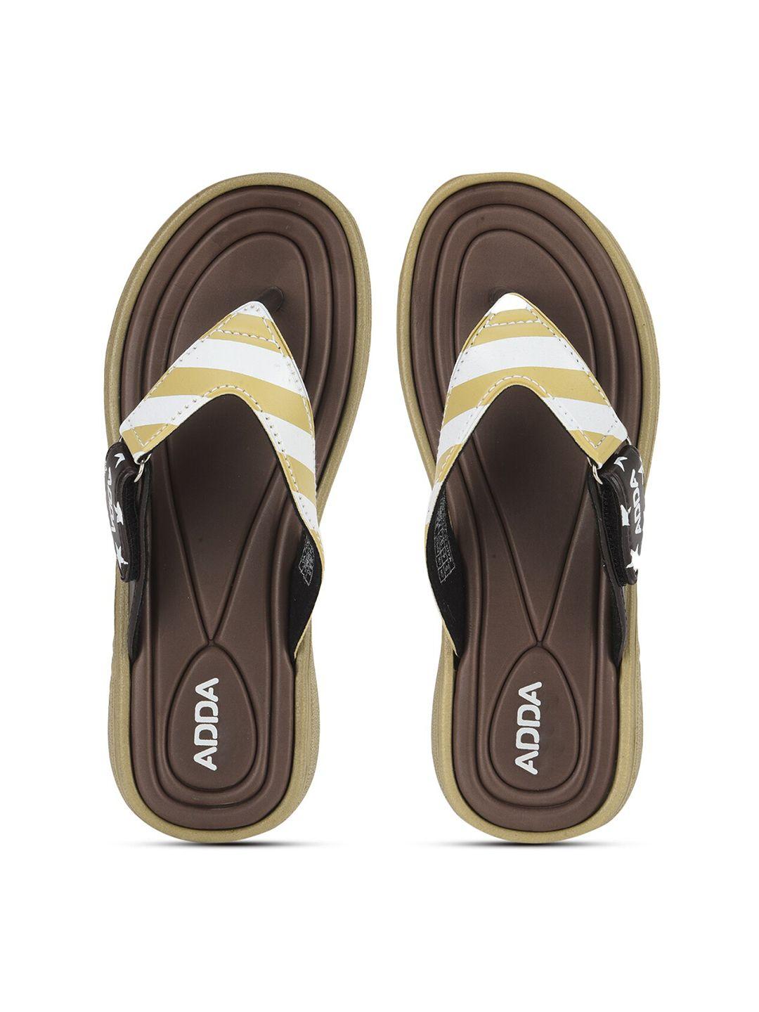 adda women brown striped rubber thong flip-flops