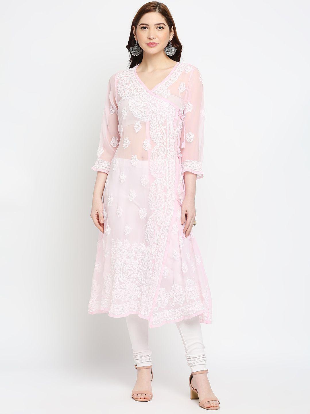 indiankala4u women pink embroidered georgette kurta