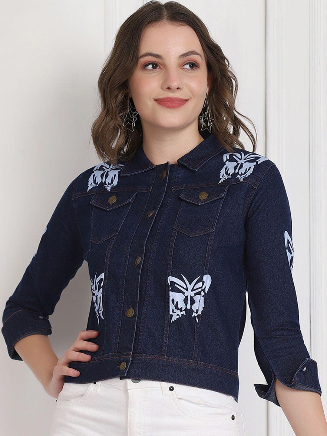 buy new trend women blue crop denim jacket