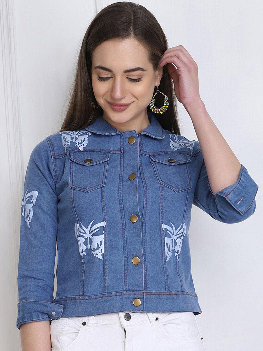 buy new trend women blue lightweight crop denim jacket