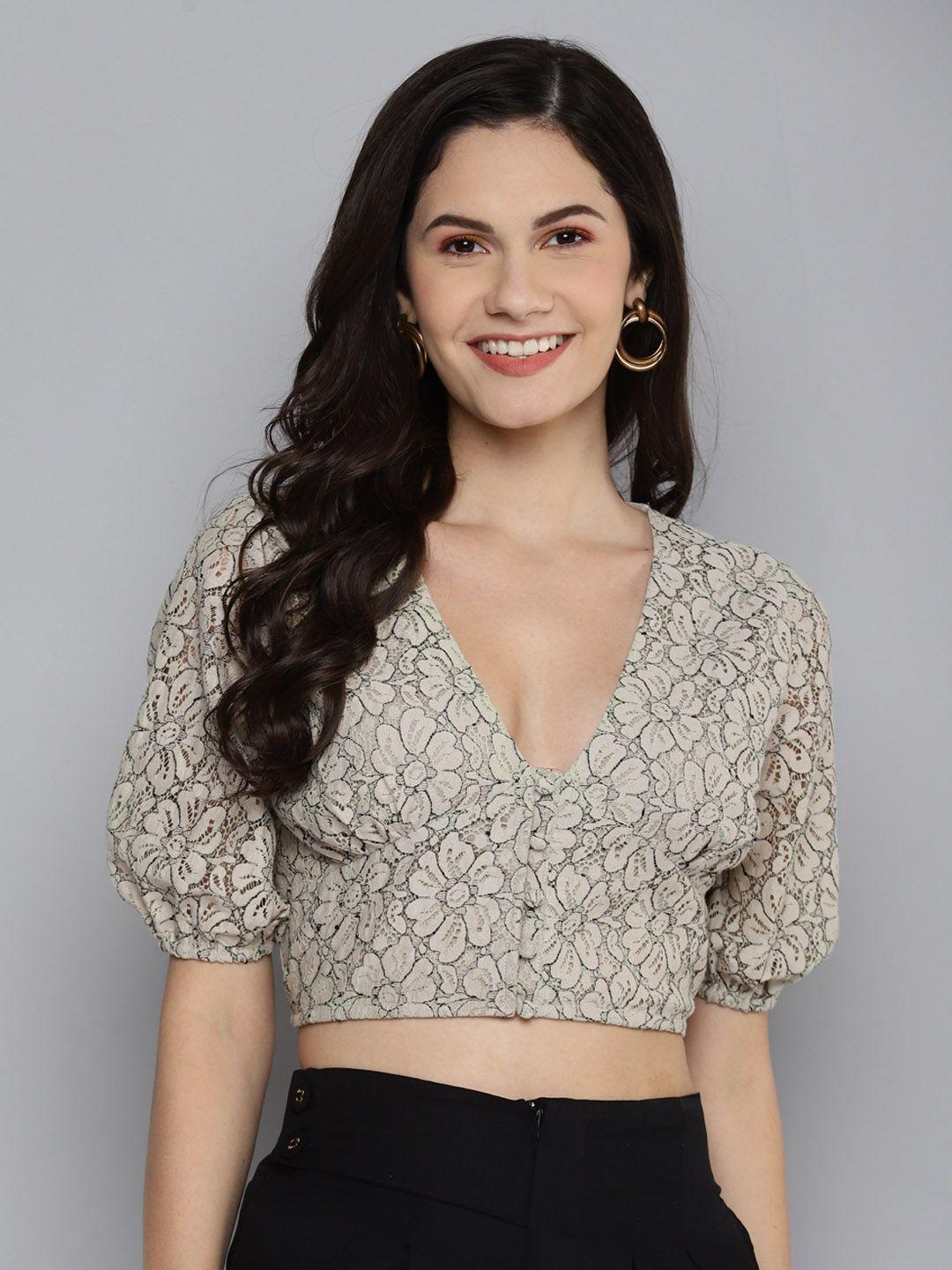 sassafras beige blouson crop top