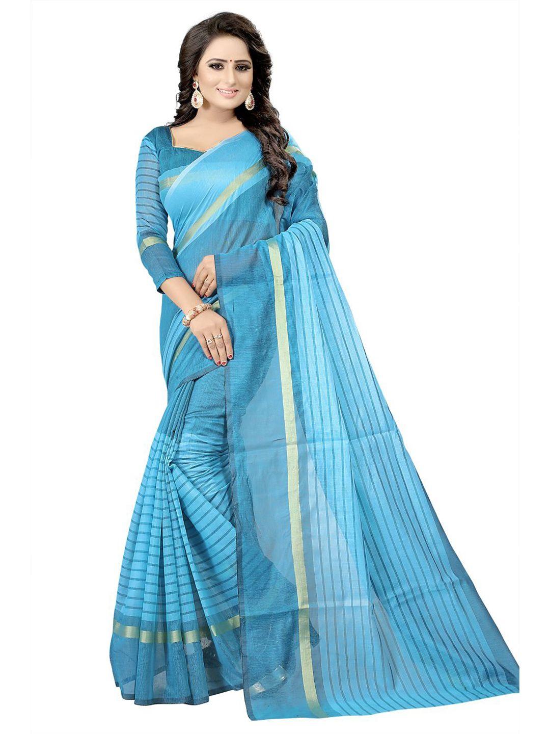 saadhvi turquoise blue & gold-toned striped zari saree