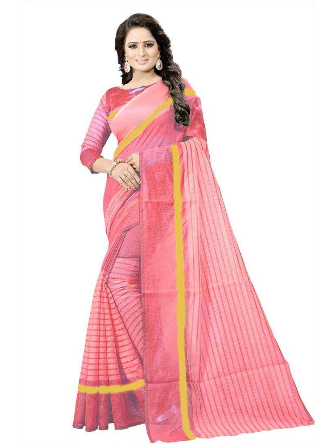 saadhvi peach-coloured & gold-toned striped saree