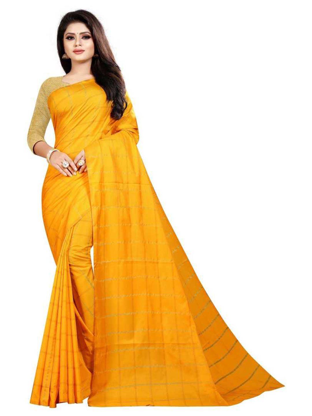 saadhvi red & mustard checked zari silk blend saree