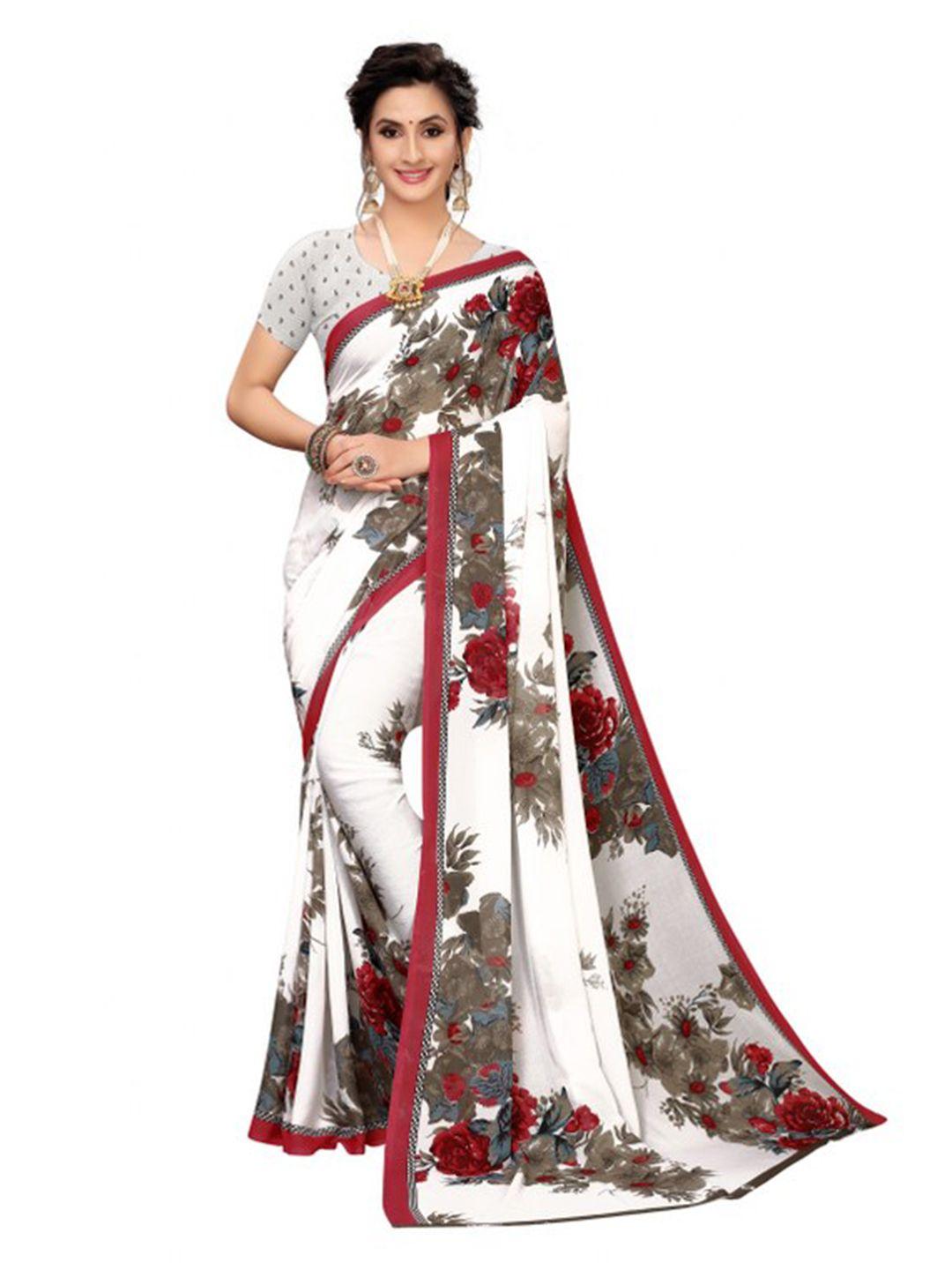 saadhvi maroon & white floral pure georgette saree