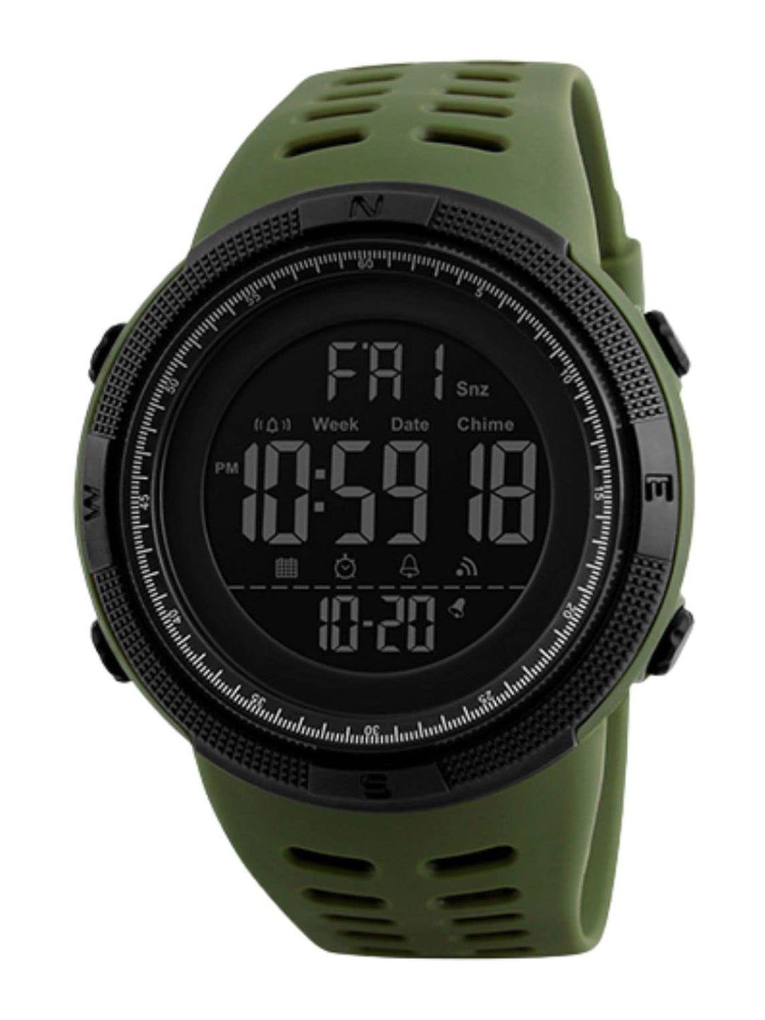 skmei men green dial & straps waterproof digital watch skmei1251ag