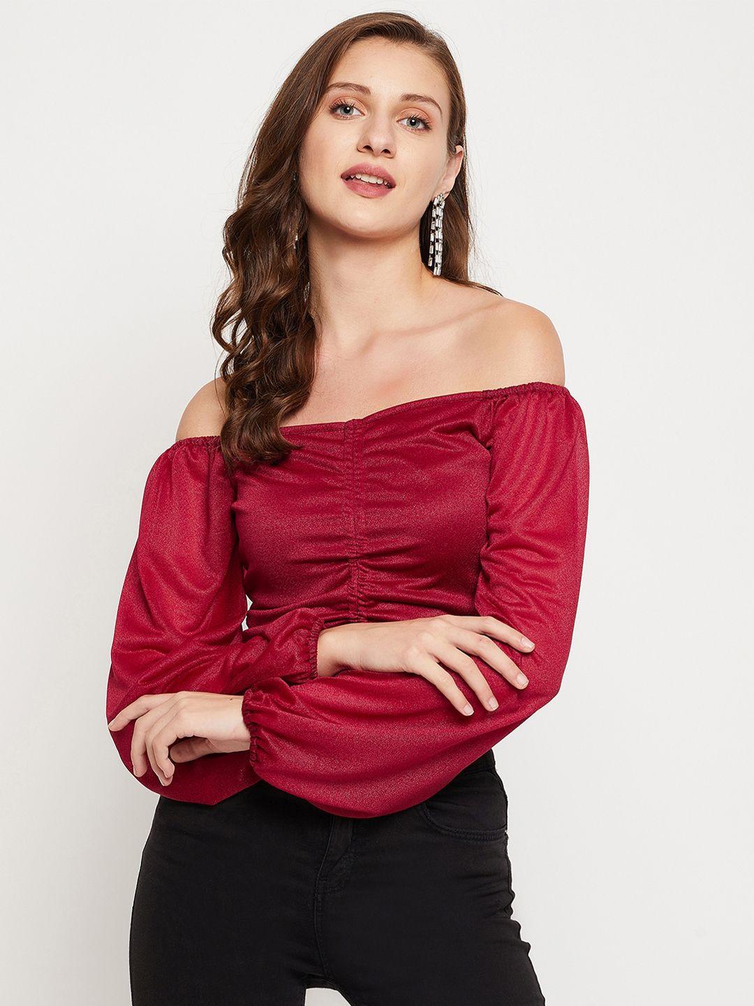 le bourgeois maroon off-shoulder bardot crop top