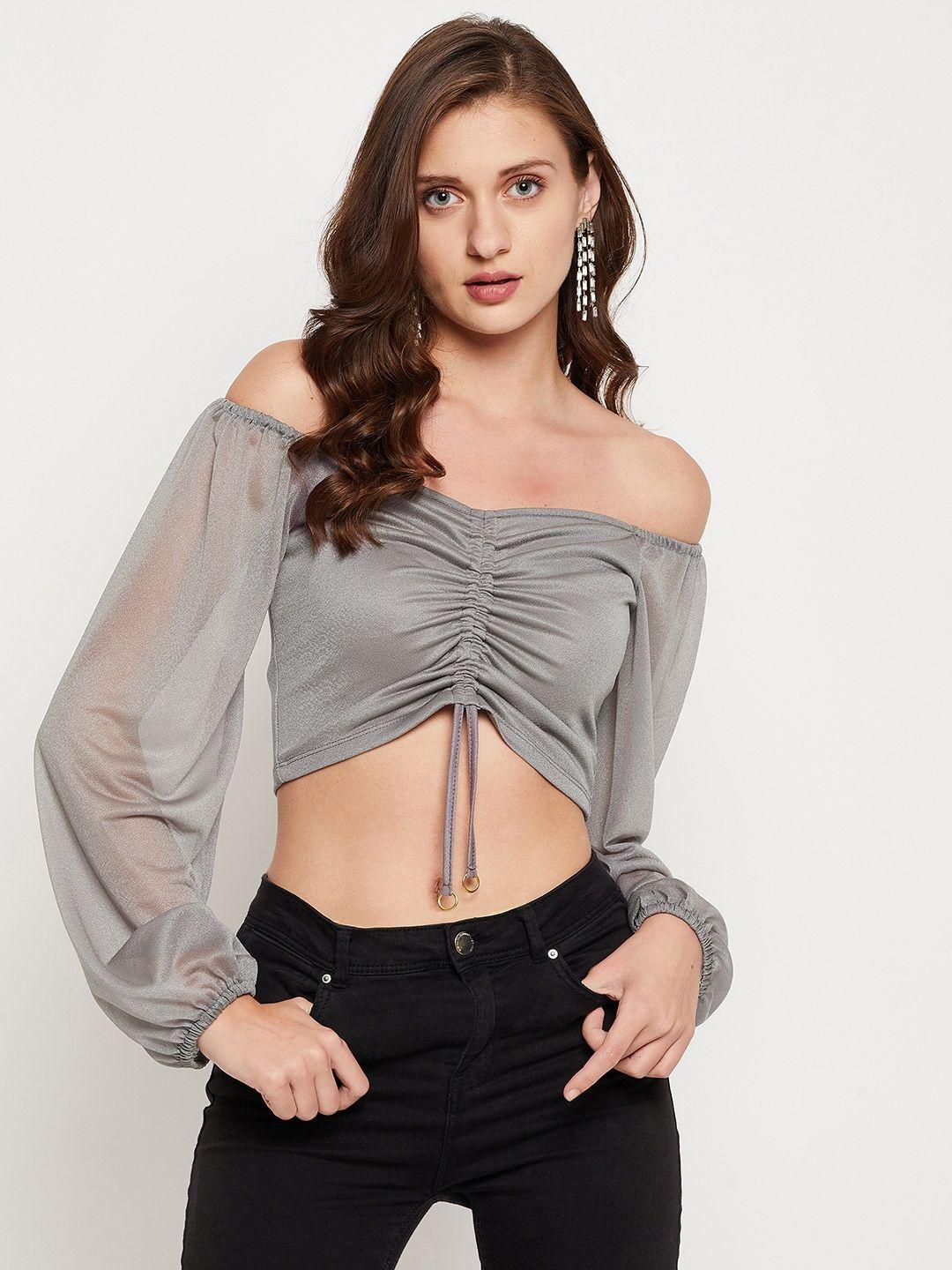 le bourgeois grey off-shoulder bardot crop top